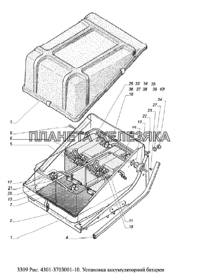 Установка аккумуляторной батареи ГАЗ-3309 (Евро 2)